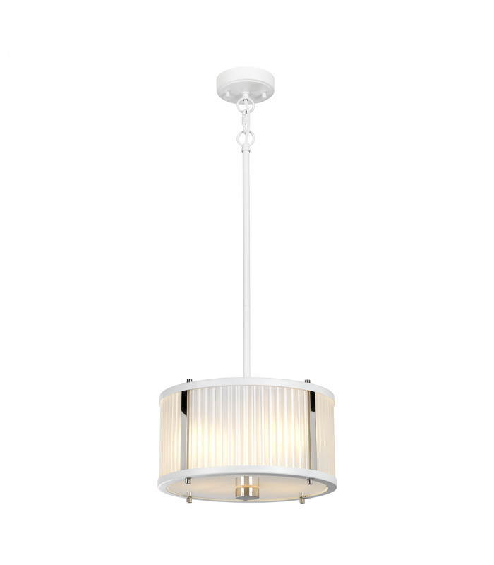 Corona Cylindrical 2 Light Pendant White Polished Nickel Frosted Glass-1