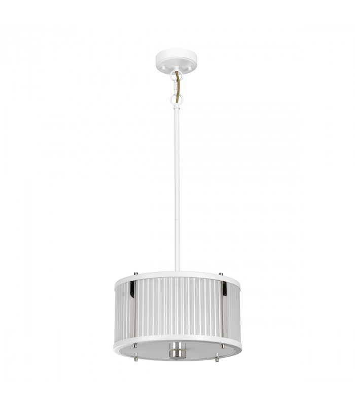 Corona Cylindrical 2 Light Pendant White Polished Nickel Frosted Glass-2