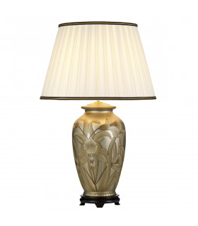 Dian Ceramic Table Lamp Hand Painted Leaves Decor Tall Empire Ivory Cotton Shade-1
