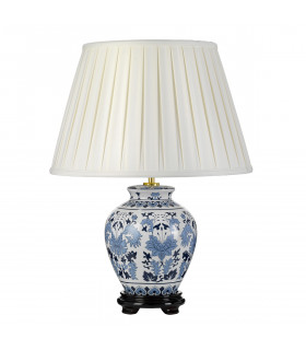 Linyi 1 Light Paterned Oriental Ceramic Table Lamp with Tall Empire Shade-2