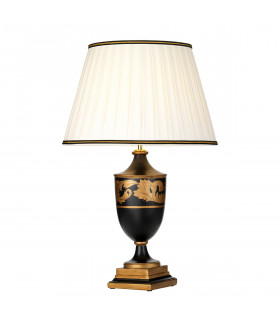 Narbonne 1 Light Table Lamp Black Wood Urn With Tall Empire Cotton Shade-1