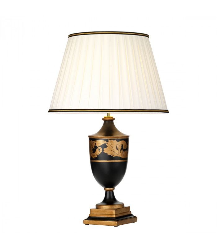 Narbonne 1 Light Table Lamp Black Wood Urn With Tall Empire Cotton Shade-1