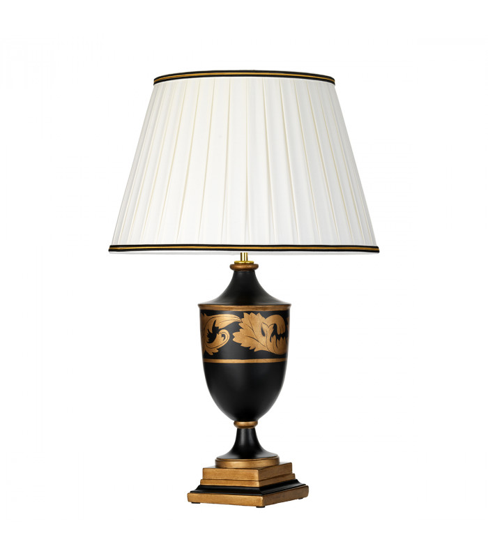 Narbonne 1 Light Table Lamp Black Wood Urn With Tall Empire Cotton Shade-2