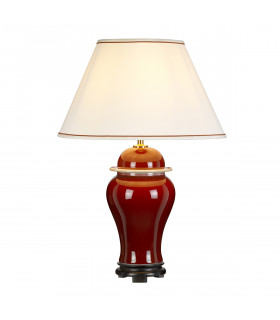 Oxblood Temple Jar 1 Light Ceramic Table Lamp Tall Empire Cotton Shade-1