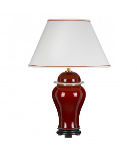 Oxblood Temple Jar 1 Light Ceramic Table Lamp Tall Empire Cotton Shade-2