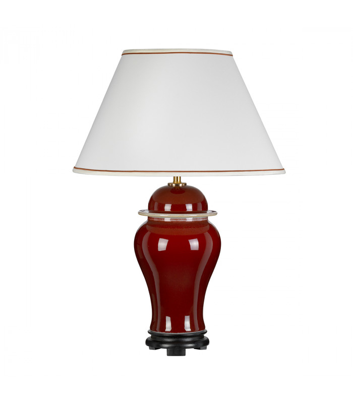 Oxblood Temple Jar 1 Light Ceramic Table Lamp Tall Empire Cotton Shade-2