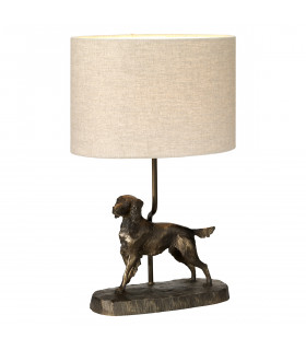 Rufus Bronzed Patina Table lamp Dog Statuette Oval Shade-1