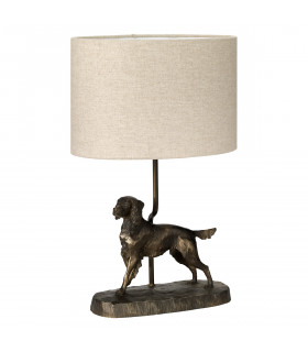Rufus Bronzed Patina Table lamp Dog Statuette Oval Shade-2