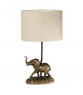 Sabi Bronzed Patina Table Lamp Elephant Statuette Oval Shade-2