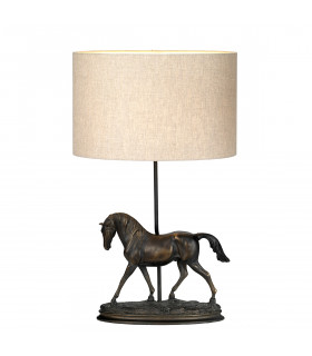Spirit Small Horse Statuette Table Lamp Bronze Patina Oval Shade-1