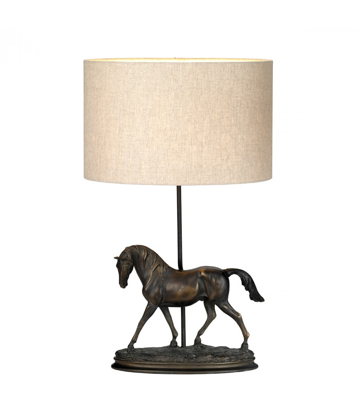 Spirit Small Horse Statuette Table Lamp Bronze Patina Oval Shade-1