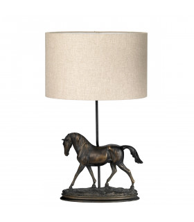 Spirit Small Horse Statuette Table Lamp Bronze Patina Oval Shade-2