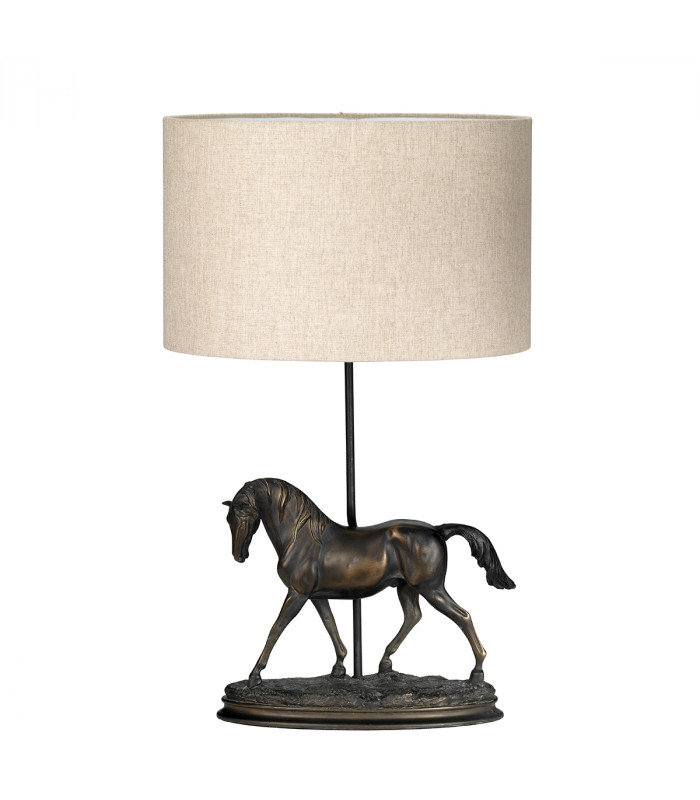 Spirit Small Horse Statuette Table Lamp Bronze Patina Oval Shade-2