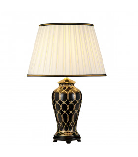 Taipei Traditional Black Oriental Ceramic Vase Table Lamp Tall Empire Cotton Shade-1