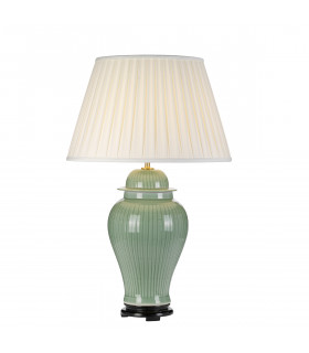 Yantai Celadon Oriental Ceramic Temple Jar Table Lamp Tall Empire Shade-1