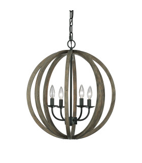 Allier 4 Light Spherical Cage Ceiling Pendant Dark Wood Antique iron E14-1