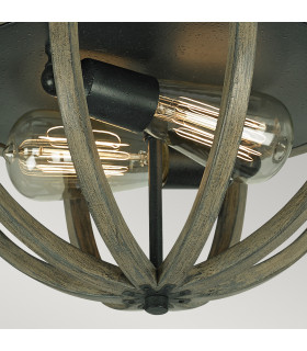 Allier 2 Light Ceiling Flush Light Dark Wood Antique Iron E27-2