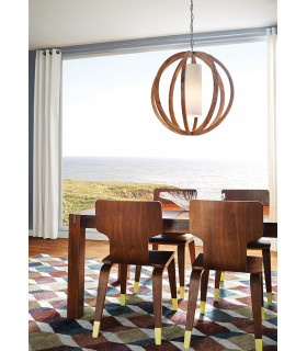 Allier 1 Light Large Spherical Cage Ceiling Pendant Brushed Steel Light wood E27-2