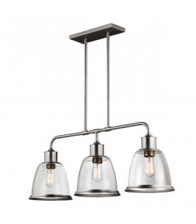 Hobson 3 Light Ceiling Island Chandelier Pendant Bar Light Satin Nickel E27-1