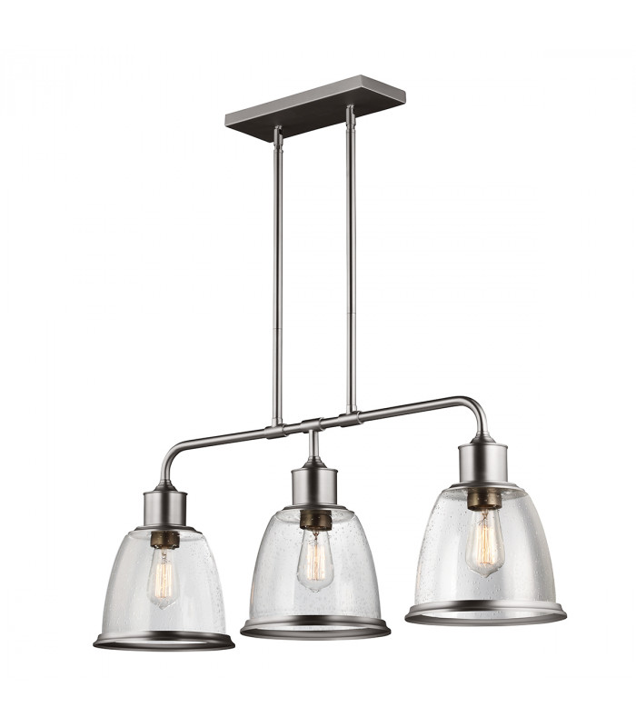 Hobson 3 Light Ceiling Island Chandelier Pendant Bar Light Satin Nickel E27-1