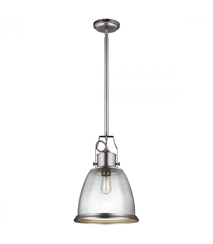 Hobson 1 Light Large Dome Ceiling Pendant Satin Nickel E27