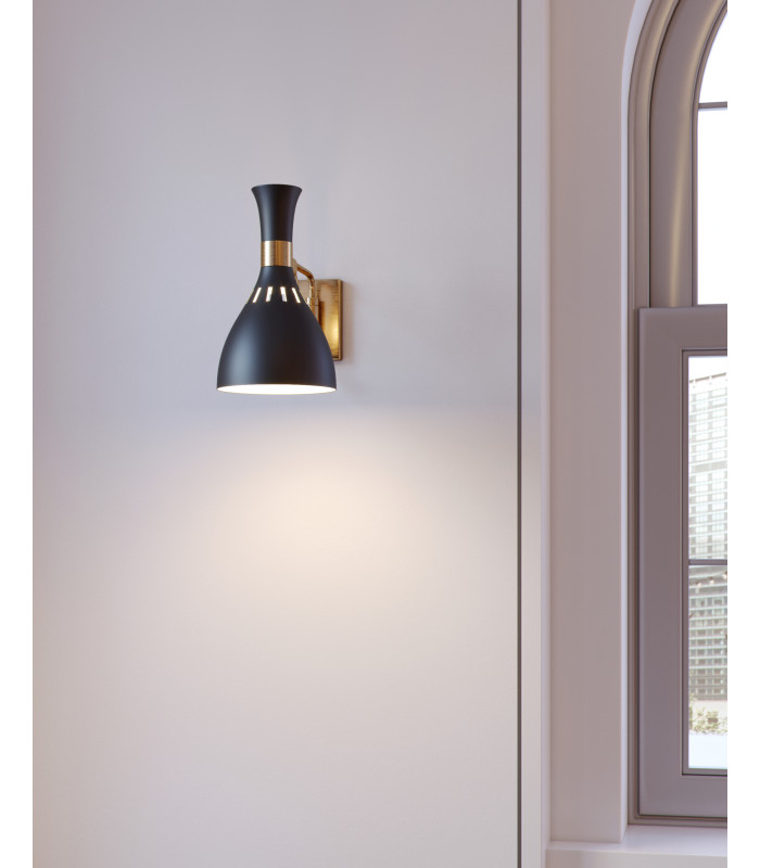 Joan 1 Light Dome Wall Light Midnight Black Burnished Brass E27-4