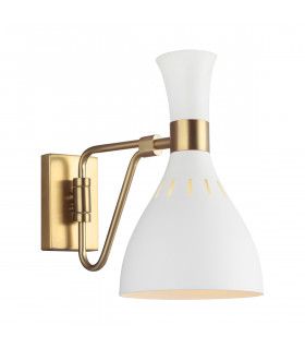 Joan 1 Light Dome Wall Light Matt White Burnished Brass E27-1