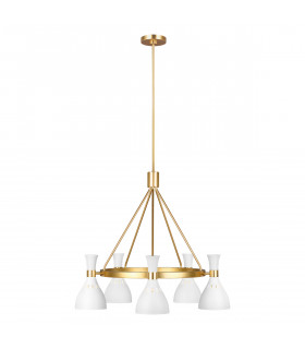 Joan 5 Light Chandelier Matt White Matt White  Burnished Brass E27-1