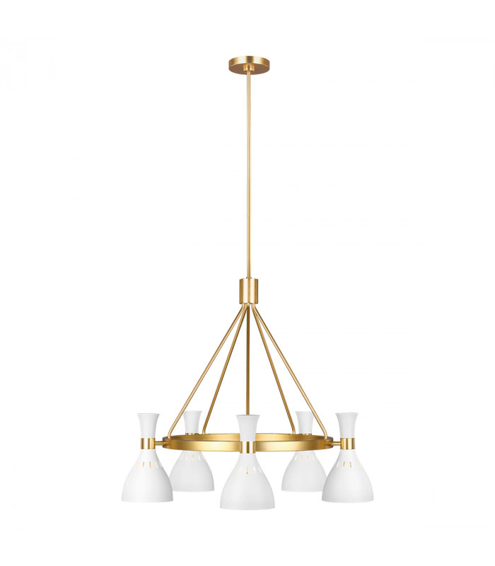 Joan 5 Light Chandelier Matt White Matt White  Burnished Brass E27-1