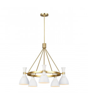 Joan 5 Light Chandelier Matt White Matt White  Burnished Brass E27-2