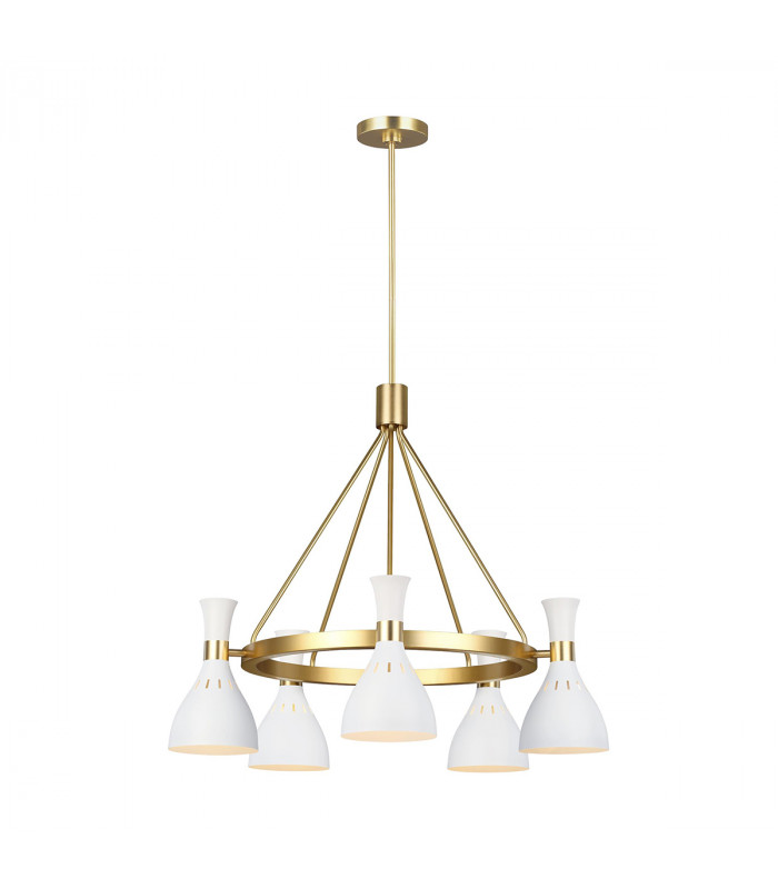 Joan 5 Light Chandelier Matt White Matt White  Burnished Brass E27-2
