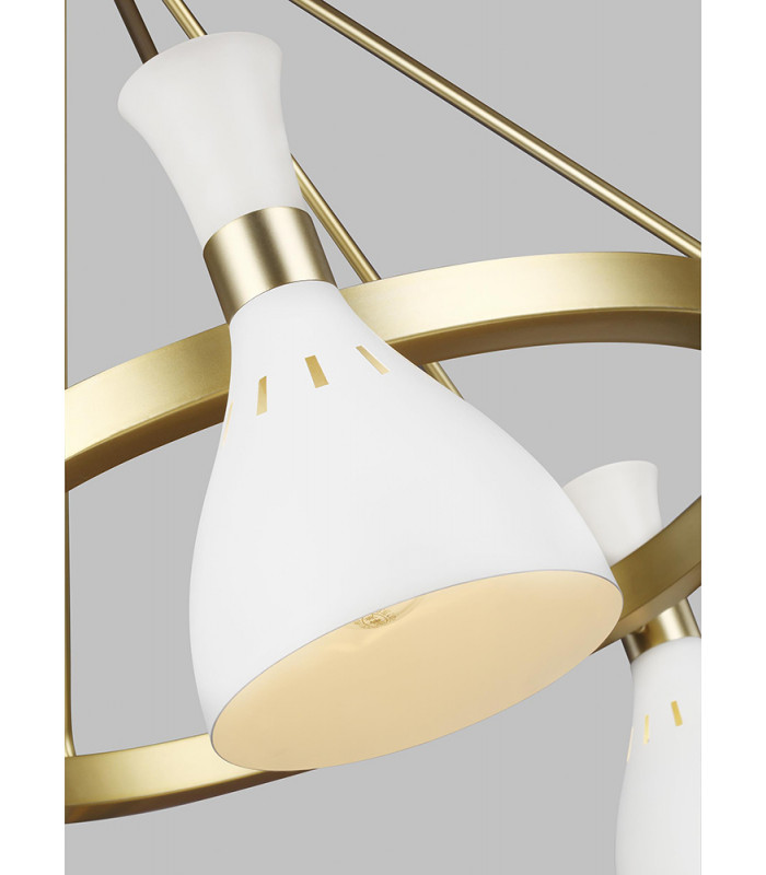 Joan 5 Light Chandelier Matt White Matt White  Burnished Brass E27-3