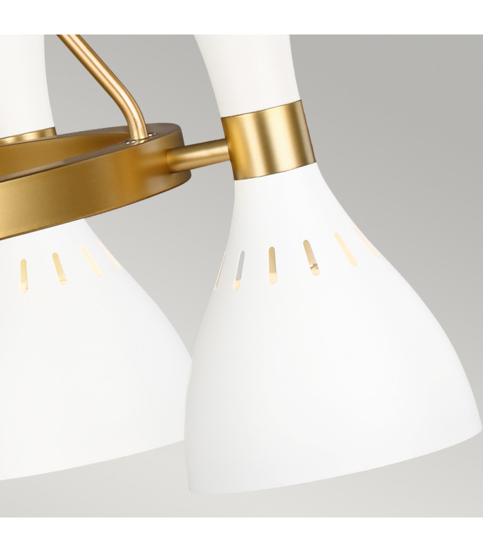 Joan 5 Light Chandelier Matt White Matt White  Burnished Brass E27-6