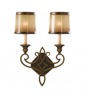 Justine 2 Light Indoor Candle Wall Light Bronze with Oak Glass Shades E14