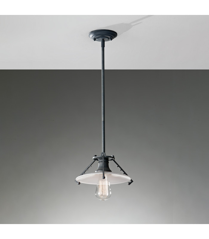 Urban Renewal 1 Light Ceiling Pendant Weathered Zinc Opal Glass E27-2