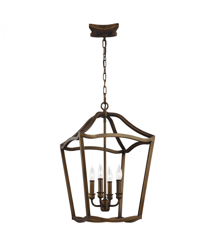 Yarmouth 4 Light Candle Pendant Chain Lantern Painted Aged Brass-1