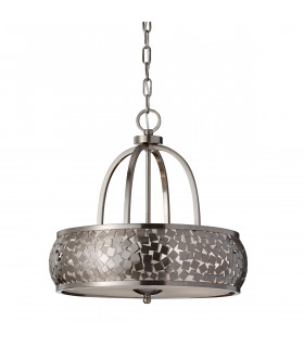 Zara 4 Light Cylindrical Ceiling Pendant Light Brushed Steel with Silver Fabric E27-1