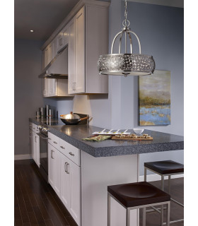 Zara 4 Light Cylindrical Ceiling Pendant Light Brushed Steel with Silver Fabric E27-2