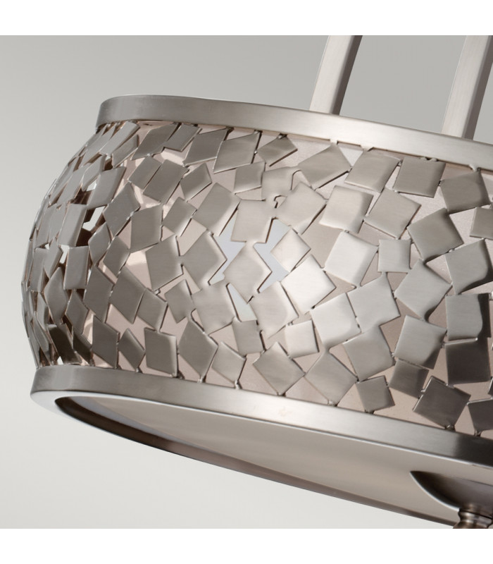 Zara 4 Light Cylindrical Ceiling Pendant Light Brushed Steel with Silver Fabric E27-4