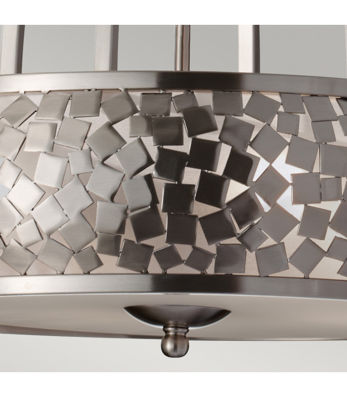 Zara 4 Light Cylindrical Ceiling Pendant Light Brushed Steel with Silver Fabric E27-5