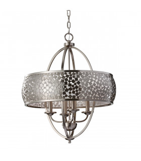 Zara 4 Light Multi Arm Ceiling Chandelier Pendant Light Brushed Steel with Silver Fabric E14-1