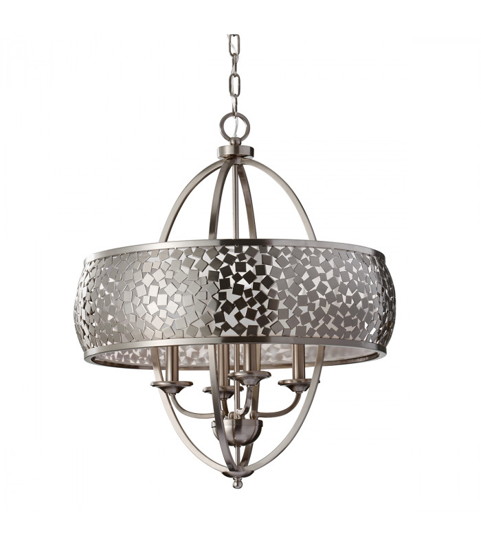Zara 4 Light Multi Arm Ceiling Chandelier Pendant Light Brushed Steel with Silver Fabric E14-1