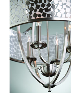 Zara 4 Light Multi Arm Ceiling Chandelier Pendant Light Brushed Steel with Silver Fabric E14-2