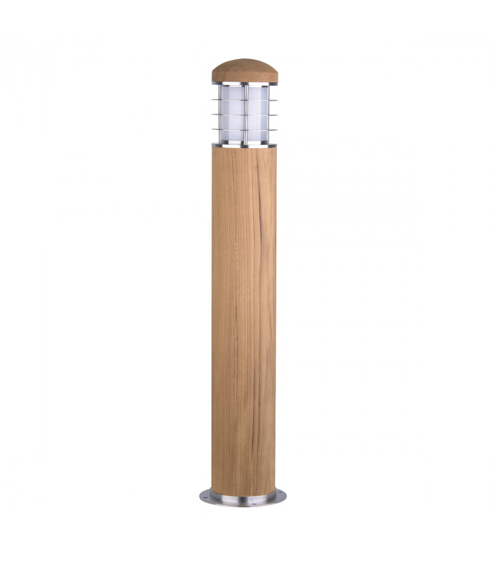 Poole 1 Light Outdoor Bollard Light Stainless Steel Teak IP55 E27-1