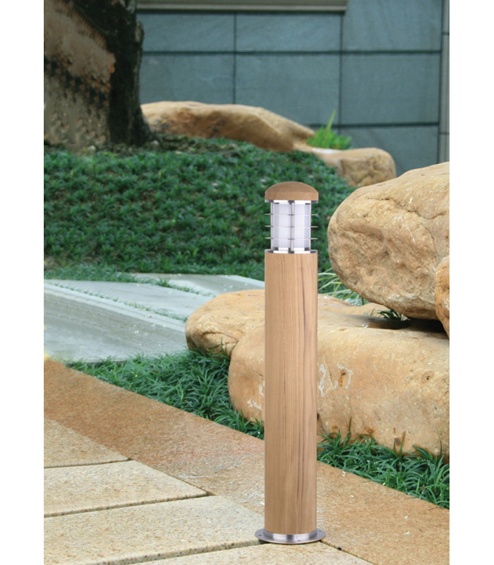 Poole 1 Light Outdoor Bollard Light Stainless Steel Teak IP55 E27-4