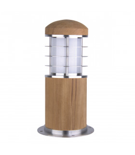 Poole 1 Light Outdoor Bollard Light Stainless Steel Teak IP55 E27-1