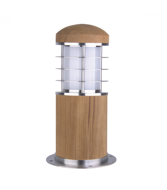 Poole 1 Light Outdoor Bollard Light Stainless Steel Teak IP55 E27-1