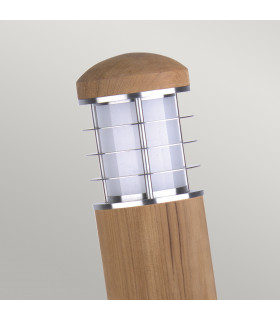 Poole 1 Light Outdoor Bollard Light Stainless Steel Teak IP55 E27-2