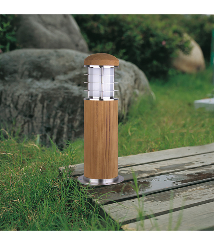 Poole 1 Light Outdoor Bollard Light Stainless Steel Teak IP55 E27-4