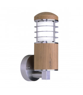 Poole 1 Light Outdoor Wall Light Stainless Steel Teak IP44 E27-1